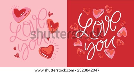 Love you - cute hand drawn doodle lettering postcard. Valentines Day, t-shirt design, tee design, mug print.