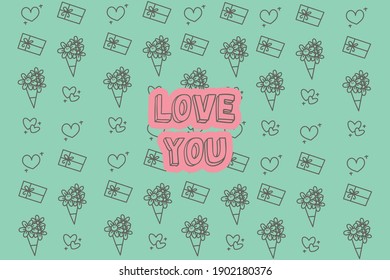 Love you. Cute message.Colorful vector pattern background design for Valentine's Day.