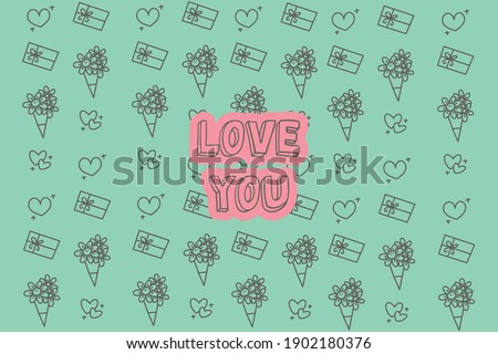 Love you. Cute message.Colorful vector pattern background design for Valentine's Day.