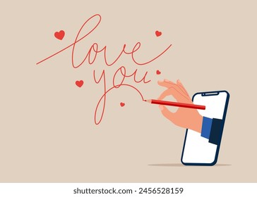 I love you. Cute outline word i love you for valentine, wedding, vintage decoration. Flat vector illustration.