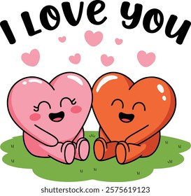 I love you cute smiling romantic heart couple sharing love fun vector art illustration for valentine day