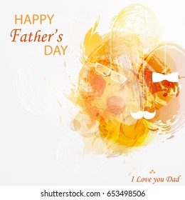 I Love you Dad. Happy Father's Day concept. template for greeting card, flyer, banner, invitation, congratulation, poster design with white bow tie,  mustache, glasses on bright background. Vector. 