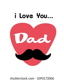 I Love You Dad Pink Heart Mustache White Background Vector Image
