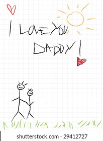 I love you daddy, vector card design for father's day in doodle style