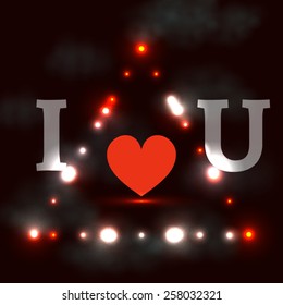 I love you, dark background with red heart and shining lights triangle
