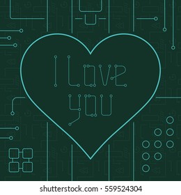 I Love You Day Greeting Card. Geometry Lines, Art Techno Style. Line Art Design Background.