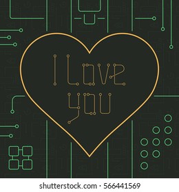 I Love You Day Greeting Card. Geometry Lines, Art Techno Style. Line Art Design Background.