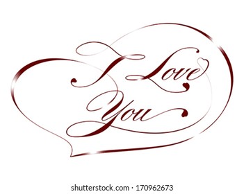 I Love You Day - text in heart. Red Valentine greeting card with heart, note. Love flat icon, Isolated on white�, vector