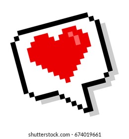 I love you in dialogue bubble. Red heart. Pixel art style. Vector illustration.