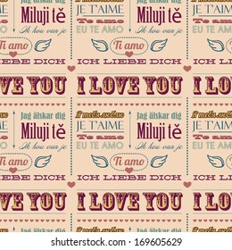 I love you in different languages, seamless pattern