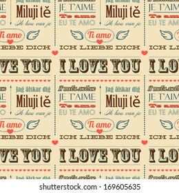 I love you in different languages, seamless pattern