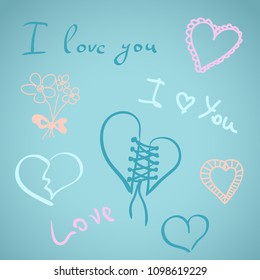 I love you different pictograms. Hand written and drawn sketch