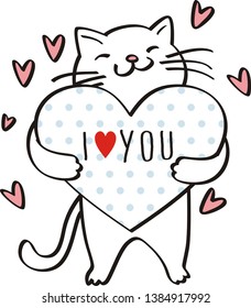 I love you. Doodle of Cute cat, vector illustration