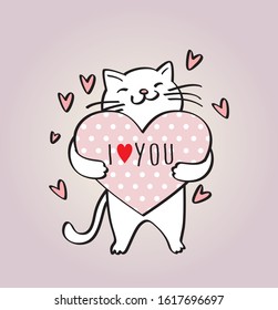 I love you. Doodle of Cute cat, vector illustration