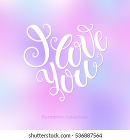 I love you doodle decorative hand lettering on blured background. Can be used for website background, poster, printing, banner, greeting card. Vector illustration