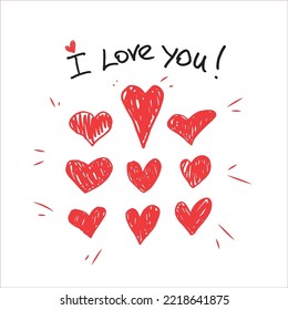 I Love You . Doodle Heart Collection Hand Draw
