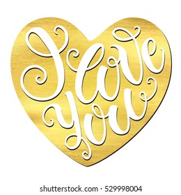 I love you doodle heart shaped hand lettering. Romantic background. Greeting card design template. Can be used for website, poster, printing, banner. Vector illustration 