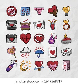 I love you doodle icon set isolated, vector illustration hand drawn