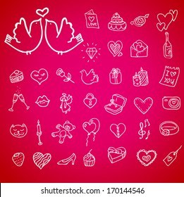 I love you doodle icon set isolated, vector illustration hand drawn