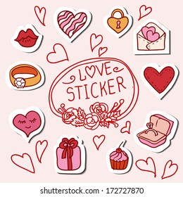I love you doodle icon set isolated, vector illustration hand drawn