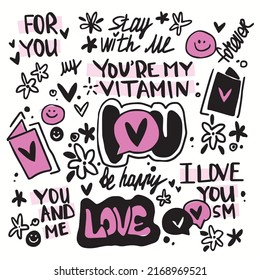  I Love You Doodle Vector Illustration On Pink Background