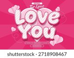 Love you editable text effect with cartoon text style
