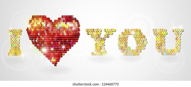 I Love You embroidered with sequins