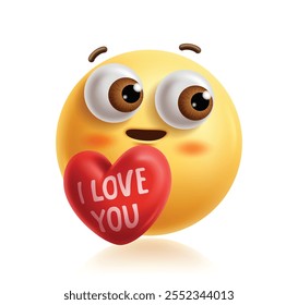 Amo você emoji 3d clipart personagem. Emoji cara personagem com eu te amo forma do coração, tímido, rubor, feliz, bonito, sorrindo e no amor expressão facial elemento gráfico amarelo. Ilustração vetorial como 