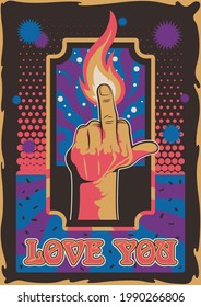 Love You! The Finger Gesture and Abstract Psychedelic Background 