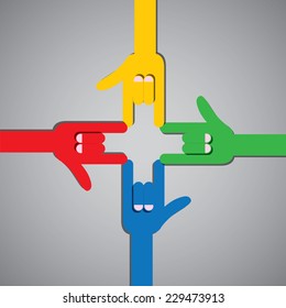 i love you flat design hand icon with four people gesturing together as a concept of love, team-spirit, teamwork