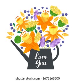 Love you flat vector postcard, greeting card template.