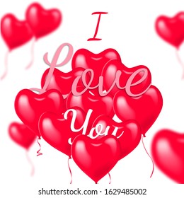 i love you with floating red heart balloons 