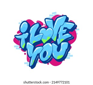 I love you font in graffiti style. Vector illustration.