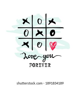 Love you forever, Valentine's day card. Hugs and kisses. Vector illustration.
