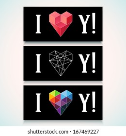 I Love You.  Geometric hearts over black background. vector illustration