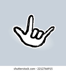 I Love You Gesture. Hand Sign Logo. Hand-drawn Icon. Raised Pinky Finger, Index Finger, And Extended Thumb. Vector Illustration. 