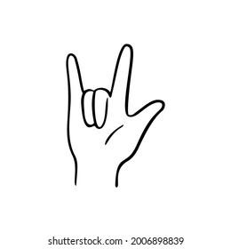 I love you gesture human hand. Vector doodle illustration.