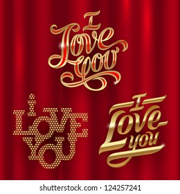 I Love You - golden decorative vector lettering
