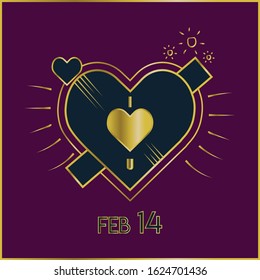 I Love you golden heart_modern art for Valentines day Vector illustration