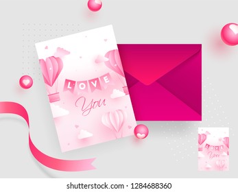 Love you greeting card design with envelope for celebration of Valentine's Day.