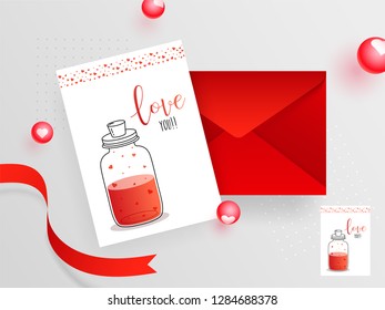 Love you greeting card design with envelope for celebration of Valentine's Day.