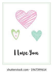 i love you greeting card with heart pattern graphic vector