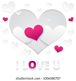 I love you greeting card. Vector illustration with paper hearts. Valentines day concept.