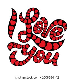 I love you hand drawing calligraphy with hearts for Valentines day, wedding, dating and other and other romantic events.