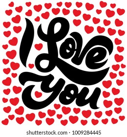 I love you hand drawing calligraphy with hearts for Valentines day, wedding, dating and other and other romantic events.