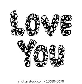 Love you hand drawing with ornament heart shape