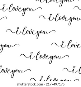 I Love you. Hand drawn calligraphy seamless patern for wrapping paper