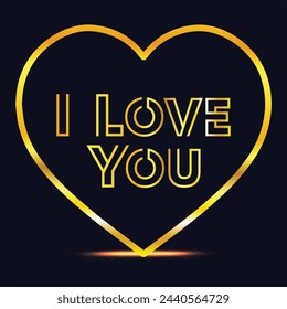 I love you - hand drawn gold typographic vector design on black background. Logos and emblems for invitation, greeting card, prints and posters