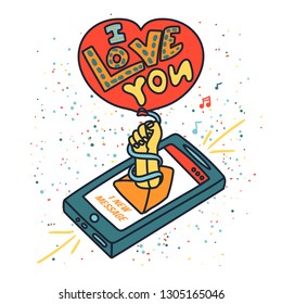 I love you hand drawn illustration