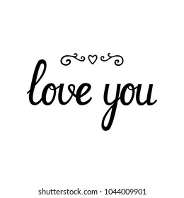 Love you hand drawn lettering with elegant divider. Isolated vector. Blank for postcards, congratulations, posts for social networks